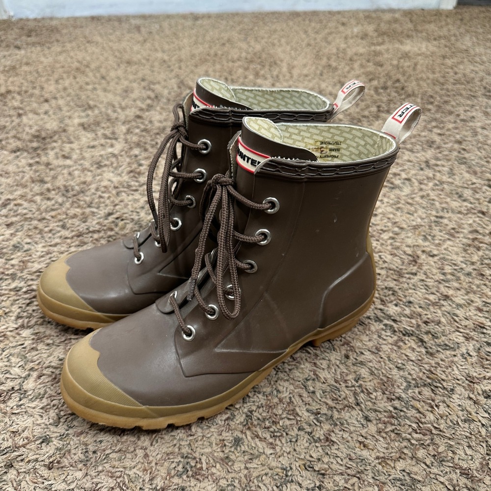 Hunter Brixen Brown Rain Boots Womens Ankle Waterproof Gum Sole Combat 8 READ - Picture 2 of 6